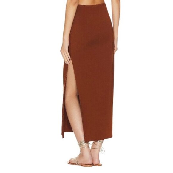L* Space Revolve Size L Skirt “It's A Date” Brown Midi Side Slit Stretchy NWT - Picture 7 of 14